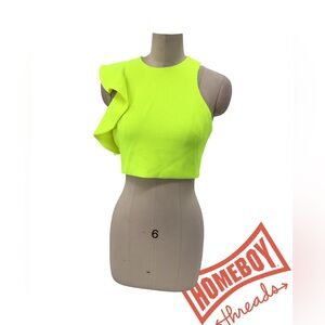 Black Halo Neon Yellow Ruffle Crop Top
